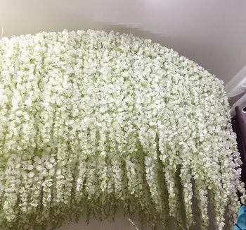1,8 M Elegantne valge Kunstlik Silk Flower Wisteria Viinapuu Rotangist Pulmad Centerpieces Teenetemärgi Kimp Vanik Kodu Ornament