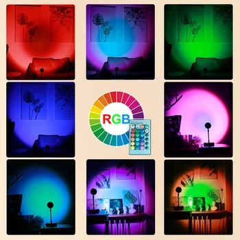 16 Coloful Led Night Light RGB Päikeseloojangut Projektsioon Lamp Rainbow Õhkkond Kodus Magamistuba Kauplus Taust Seina Kaunistamiseks