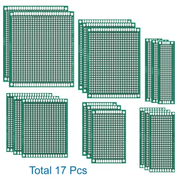 17 Tk Kahepoolne PCB Pardal Prototüüp Kit, 6 Suurustele 2x8/ 3x7/ 4x6/ 5x7/ 6x8/ 7x9 CM Universaalse trükkplaadi