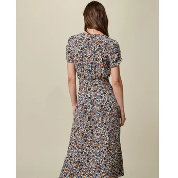 21 Suvel Retro floral trükkimine armas kleit slim määratletud talje lühike mull varrukas, V-kaeluse joon suvine kleit naistele