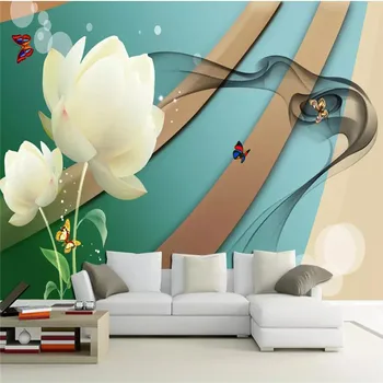 3d tapeet seinamaaling unistav valge lotus mood diivan elutoas, TV-family art seina taustal silk veekindel materjal