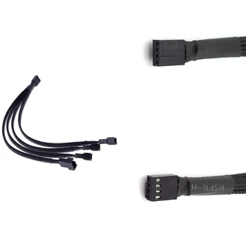 4-Pin PWM Fan Splitter Kaabel Must varrukaga, kanna PC Case Fan Power Cable 1 kuni 4 Converter Põimitud Y Splitter toitekaabel
