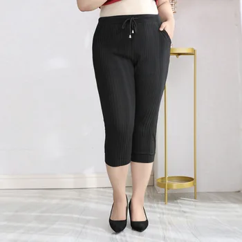 4XL, Et 10XL Pluss Suurus Püksid Naiste Triibuline Must Suvi Kõrge Vöökoht Naiste Püksid Sobivad Elastne Vabaaja Püksid T61610