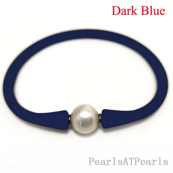 7 tolli, 10-11mm Ühe AA Looduslik kumer Pearl Dark Blue Elastne Silikoon Kummist Käevõru Naistele