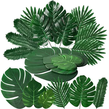 72 Tükki 6 Tüüpi Kunstliku Troopilise Palmi Lehed Võltsitud Lehed, Faux Lehed Varred jaoks Jungle Poole Tarvikud