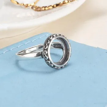 925 Sterling Hõbe Poolaasta Mount Kaasamine abielusõrmus Vintage Art Nouveau 10x10mm Ring kivi ümber Trahvi Ehteid Milles Vintage