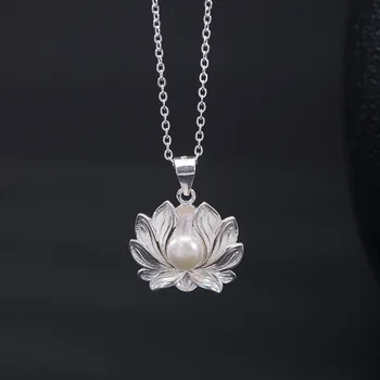 925 Sterling Silver Pearl Lotus Flower Ripats Kaelakee Naiste Hiina Retro Stiili Naiste Vintage Ehted Lepinguosalise Tarvikud