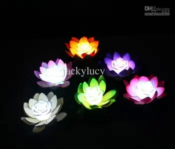 AAA Kvaliteet tehiskiududest Silk LED Ujuvad Lotus Flower Värvikas Muutunud Tuli Pulmas Kaunistused kuuluvad decor