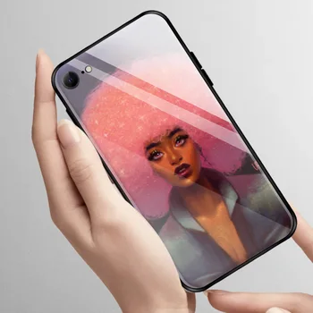 Aafrika-Ameerika tüdruk roosa iPhone 2020 SE 6 6s 7 8 plus x-xr, xs 11 Pro max karastatud klaasist telefon juhtudel on pehmest silikoonist kate