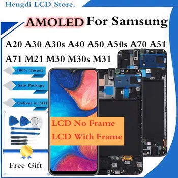 AMOLED LCD Samsung Galaxy A20 A30 A40 A50 A70 Ekraan Puutetundlik Digitizer Koos Raami Samsung A51 A71 M21 M30 M31 LCD