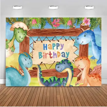 Armas Baby Dinosaur Pool Fotograafia Tausta Troopiline Mets Jätab Lilled Džungel Kids Sünnipäeva Foto Taust Plakat