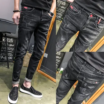Black Denim jeans meeste füüsilisest isikust kasvatamise kevad sügis mall jalga püksid meestele korea stiilis trendikad ilus pahkluu pikkusega püksid