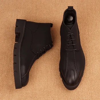 Briti stiilis meeste saapad mustad vabaaja jalanõud ilus streetwear originaal nahast platvorm boot kevad sügis pahkluu botas hombre