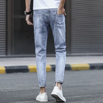 Denim Jeans meeste suvel õhuke 2021 teismelised vabaaja brändi venitada füüsilisest isikust kasvatamise korea vabaaja kerge-värviline pliiats püksid jalga