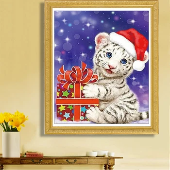 DIY 5D Diamond värvimine Jõulud tiiger Diamond Tikandid Täis Cross Stitch Rhinestone Mosaiik Home Decor Käsitöö Kingitus