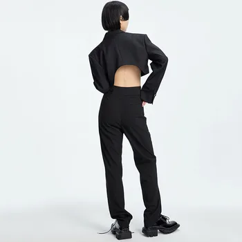 [EAM] Kõrge Vöökoht Must Pikk Õõnes Välja Casual Lai Jalg Püksid Uued Loose Fit Püksid Naiste Mood Kevad-Sügis 2021 1DD7300