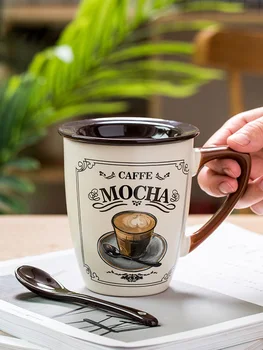 Euroopa stiilis väike luksus kohvi tassi loominguline keraamiline vee tassi lihtne kunsti kodu Cup itaalia kruus kaanega lusikas