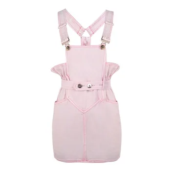 Fashion Pink Suspender Kleidid Naistele Spagetid Rihm Vöö Tiivad Roosa Kleidid Vestidos Bodycon 2021