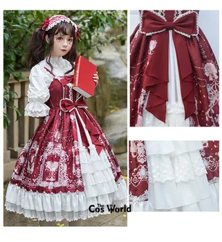 [Fänn Hua Zhang Hua] Sweet Lolita JSK Kleit Keskmise Pikk Varrukas Lilleline Muster Plisseeritud Ühes Tükis Kleidid