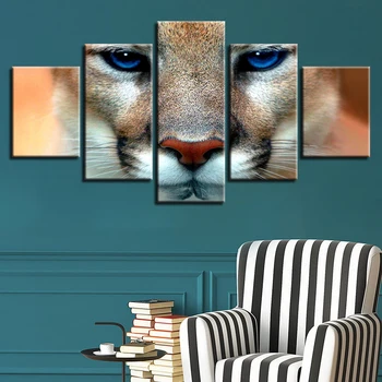 HD Trükitud Maali Teoseid Decor elutoa Seina 5 Tükki Loomade Tiiger Sinised Silmad Plakat Raames Modulaarne Pildid Lõuend Kunsti