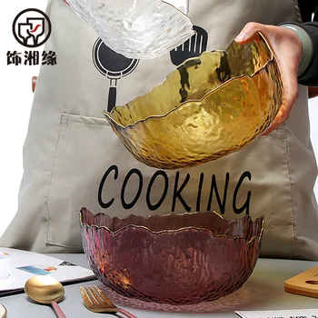 Hiina loominguline jälgimise kulla suur läbipaistev klaas kauss leibkonna haamer muster ebaregulaarne köögivilja-puuvilja magustoit salat kaussi