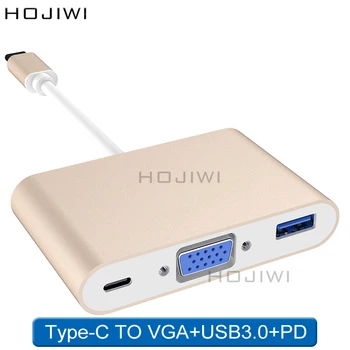 HOJIIWI 3 in 1 usb-c-hub-type-c-VGA adapter USB 3.0 docking station Macbook pro jaoks huawei sülearvutid Splitter USB-C-HUB AA18