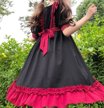 Jaapani Kevadel Harajuku Gooti Naiste Kleit Sidemega Vibu Liimida Armas Lolita Tüdruk Cosplay Kawaii Ruffles Vibu Naiste Peokleidid