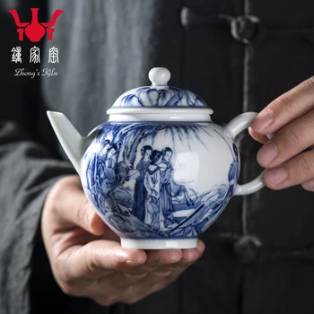 Jingdezhen käsitsi maalitud joonis Keraamiline Teekann, majapidamis-sinine ja valge chaiyao väike teekann ühe poti kungfu tee pott