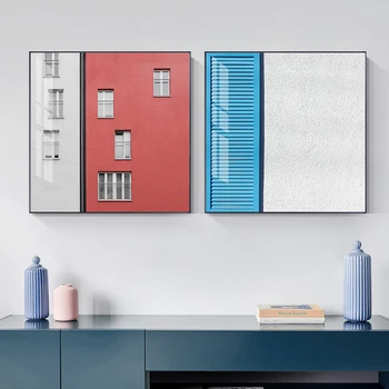 Kaasaegne ja Abstraktne Lõuend Värvimine Sinine Aken Hoone Plakat ja Printida Moe Seina Art Pilt Bedoom Põhjamaade Kodu Kaunistamiseks
