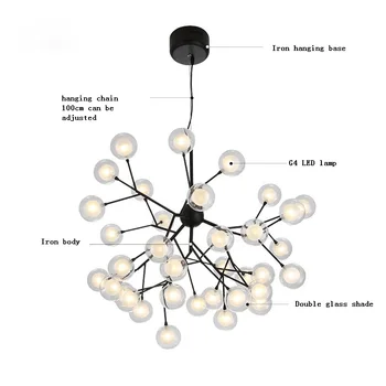Kaasaegne LED-firefly sputnik Lühter kerge stiilne puu haru lühter dekoratiivne lamp lakke klaasist palli rippuvad chandelies
