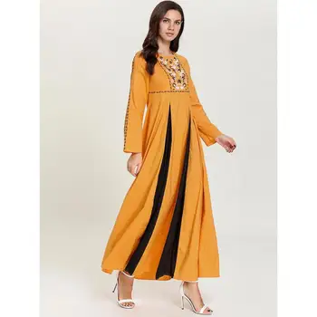 Kevad sügis naiste etnilise lille tikandid maxi kleit mood täielik varruka pluss suurus plisseeritud aafrika araabia moslemi kleit