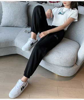 Kuum Joggers Naiste Haaremi Püksid Harajuku korea Elastne Kõrge Vöökoht valge Spordi Püksid Streetwear Hip-Hop Sweatpants Naine Püksid