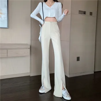 Kõrge Vöökoht Kõhn, Pikad Püksid Naiste Mood Korea Stiilis Split Venitada Pliiats Püksid 2021 Uus Pantalon Pour Femme