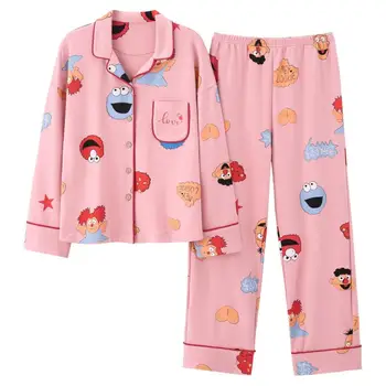Lady Sleepwear Komplekti Vabaaja Riided Kevad Sügis Puuvilla Pika varrukaga, kanna Naiste Pidžaama Cartoon Pidžaamad Armas kodu riided XXL
