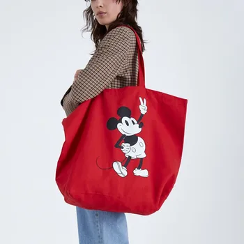 Lady õla kott Suure mahutavusega miki hiir canves käekott cartoon ostukott Disney suur kott