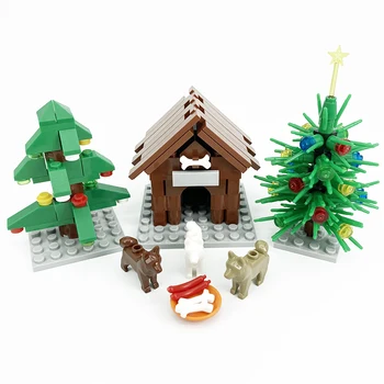 Linna hoonete plokid, KES stseeni tarvikud jõulupuud taim Santa Claus suuri puid Männid puu DIY mänguasi kingitus