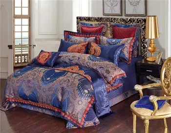 Luksus sinine puuvilla satiinist voodipesu komplekt Queen/King size voodi sheet määrab tekikott Tikandid Korter leht couvre valgustatud linge de valgustatud