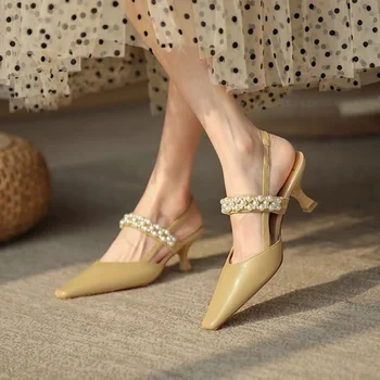 Luksuslik disain kõrge kontsaga sandaalid naiste kingad pearl pikad Pumbad 2021 suvel uus naturaalvalge kingad naistele kontsad
