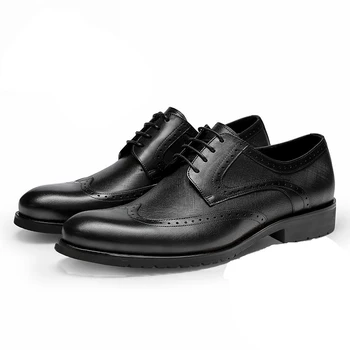 Meeste Ehtne nahk kingad äri kleit ülikond kingad meeste Bullock ehtne nahk must paeltega mens pulm kingad kevad
