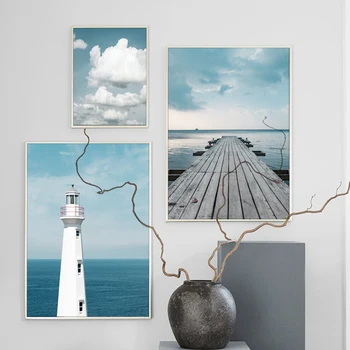 Mereäärne Maantee Ookeani Paat Tuletorn, Lõuend Maali Seina Art Nordic Maastikku, Plakatid, Prindid Pilte Elutuba Kodu Kaunistamiseks