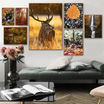 Metsa Päike Elk Mountain Juga Jätab Lõuendile Maali Nordic Plakatid Ja Pildid Seina Art Pilte Elutuba Home Decor