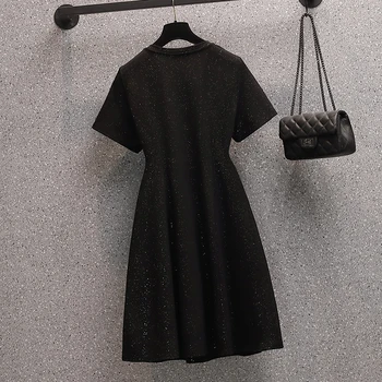 MissLymi L-4XL Pluss Suurus Naised Õõnes Tshirt Kleit Suvel 2021 korea Fashion V-kaeluse, Lühikeste Varrukate Hele Silk Väike Must Kleit