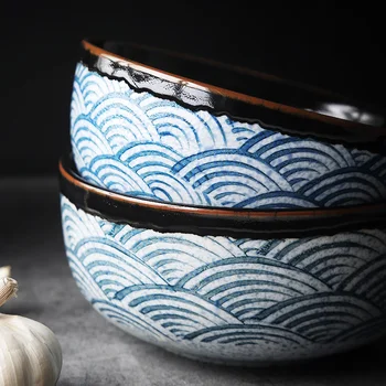 Modern and simple corrugated underglaze ceramic ramen soup bowl Japanese tableware household creative personality bowl LX122601
