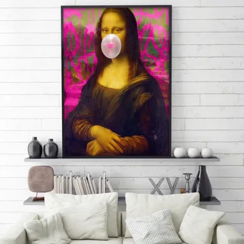 Mona Lisa Valge Närimiskummi Plakat Banksy Stiilis Lõuendile Maali Põhjamaade Kaasaegse Kunsti Pilt Seina Pildid Lõuend Tuba Home Decor