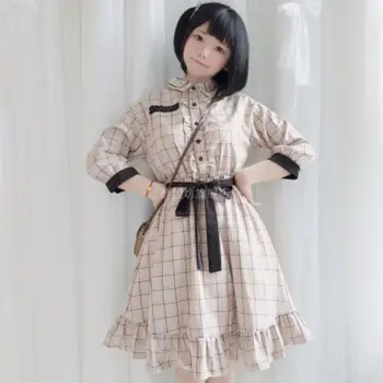 Naiste Jaapani Lolita Kleit Magus Kawaii Tüdruk Vintage Sidemega Kleidid Latice Värsket Pehmet Õde Retro Vöö Kleit Kolm Qurater