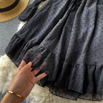 Naiste Must Kleit Polka Dots Sifonki Ruched Slim Talje Pikkade Varrukatega Hulgi Kevad Sügis 2021 Uus Mood Lady Riided