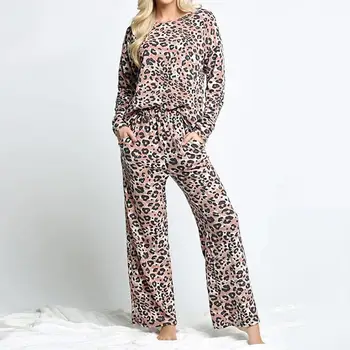 Naiste Pidžaama Komplekt Naha-sõbralik Lahti Leopard Printida alumise Kihi Termilise Aluspesu Magamistuba, Vabaaja Elastne Sleepwear Homewear