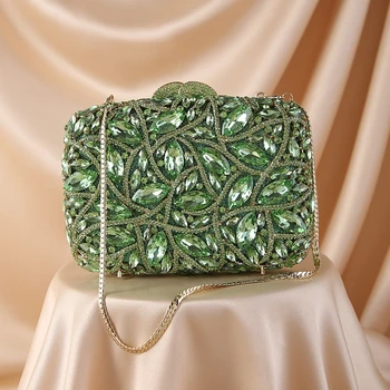 Naiste Rhinestone ruut roheline sidur kott daami kleit õhtusöögil kett kuld käekott naiste teemant lihtne mood õhtul kotid