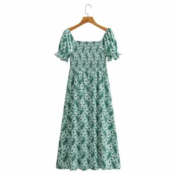 Naiste Square Kaela Lühikesed Varrukad Pastoraalne Stiilis Vintage Kleit Volditud Vöökoht Varrukatega Stiilne Naiste keskmine pikkus Ühes tükis Kleidid