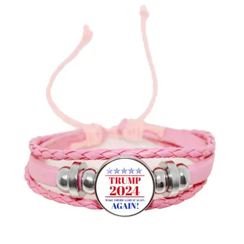 Naiste Trump 2024 Ameerika Valimiste Klaas kivi ümber Nuppu Käevõru 3D Print Roosa Nahast Käevõru Ehted Naistele Tüdrukud Kingitus